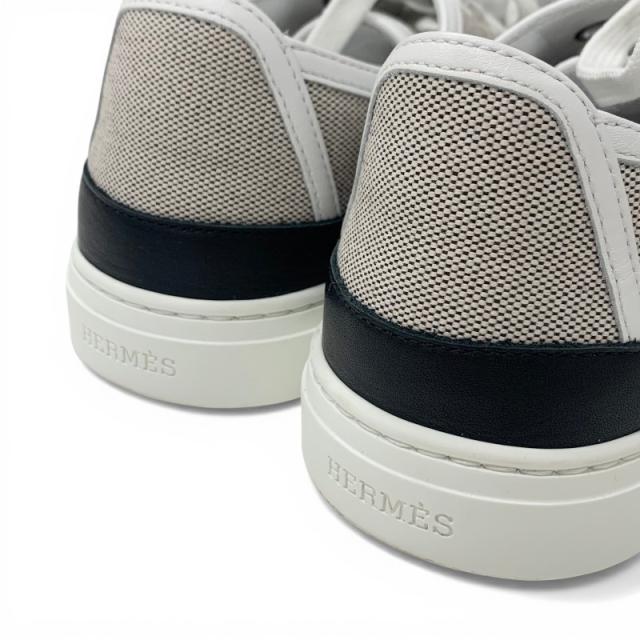 エルメス HERMES ゲット スニーカー 靴 シューズ キャンバス レザー グレー ホワイト ブラック ローカット ロゴ_9
