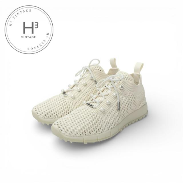 ジミーチュウ JIMMY CHOO ヴェレス スニーカー 靴 シューズ クロシェニット ラテ 未使用 ロゴ パール 編み込み
