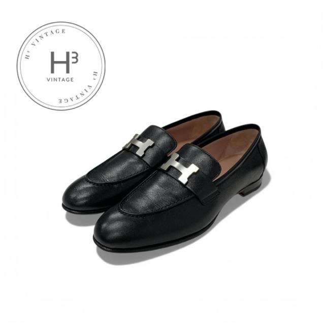 エルメス HERMES パリ ローファー 革靴 靴 シューズ レザー ブラック 
