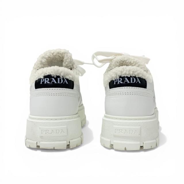 プラダ PRADA スニーカー 靴 シューズ レザー ムートン ホワイト トライアングルロゴ_4