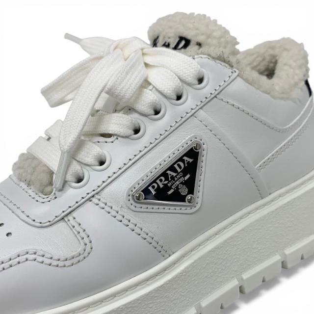 プラダ PRADA スニーカー 靴 シューズ レザー ムートン ホワイト トライアングルロゴ_8