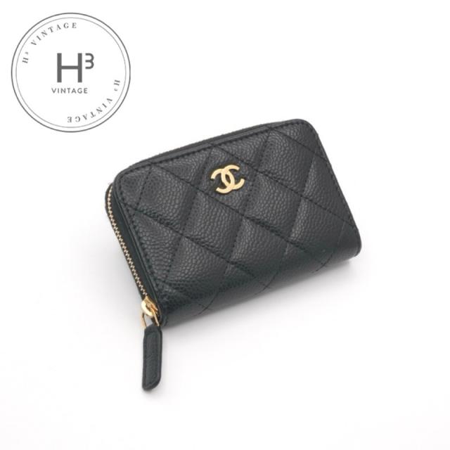 シャネル CHANEL 財布 コインケース 小銭入れ ブラック ゴールド ココマーク クラシック ジップ コインパース カードケース
