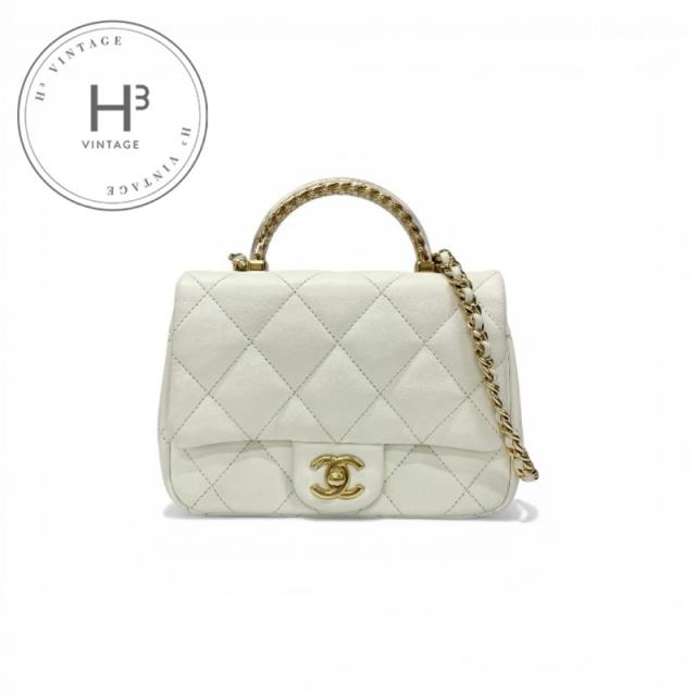 シャネル CHANEL バッグ ショルダーバッグ ホワイト ゴールド ココマーク ターンロック マトラッセ トップハンドル チェーン 2way