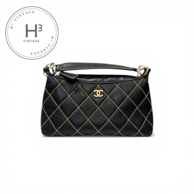シャネル CHANEL ハンドバッグ ブラック ゴールド ワイルドステッチ ココマーク ショルダーバッグ