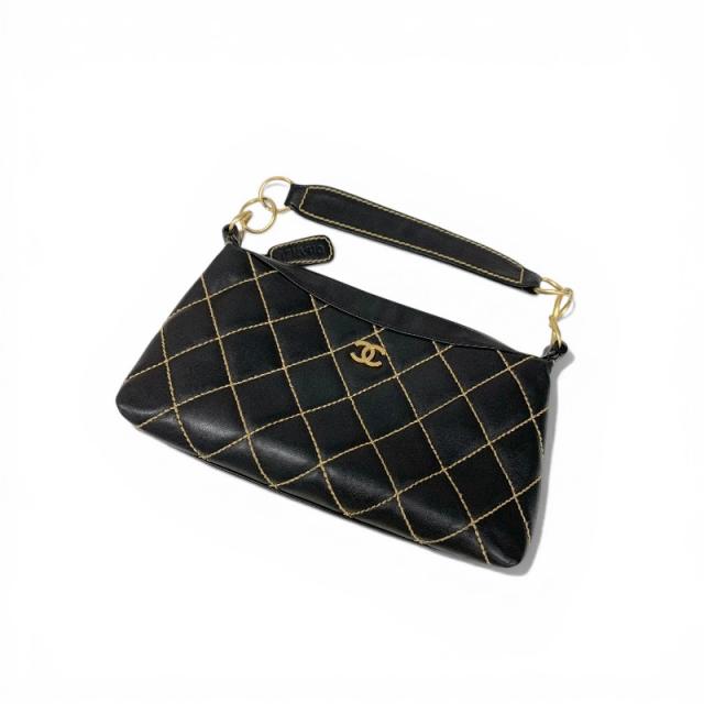シャネル CHANEL ハンドバッグ ブラック ゴールド ワイルドステッチ ココマーク ショルダーバッグ_4
