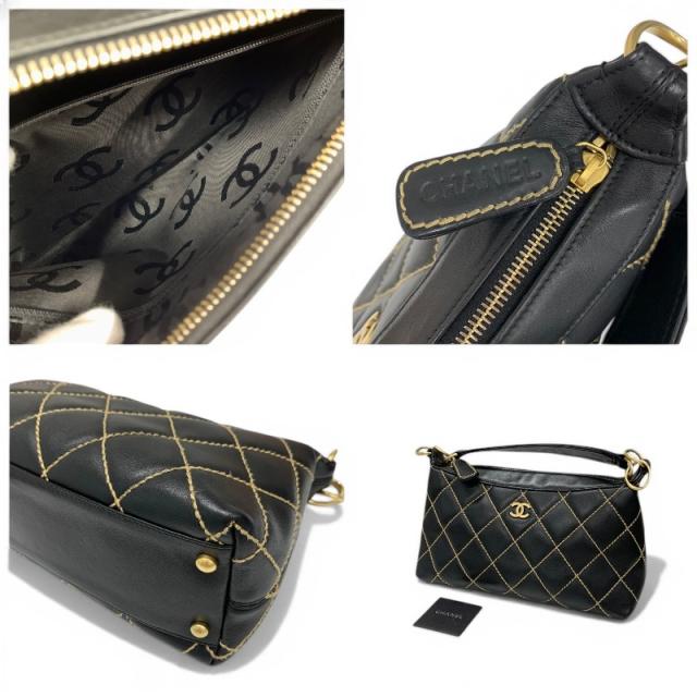 シャネル CHANEL ハンドバッグ ブラック ゴールド ワイルドステッチ ココマーク ショルダーバッグ_9