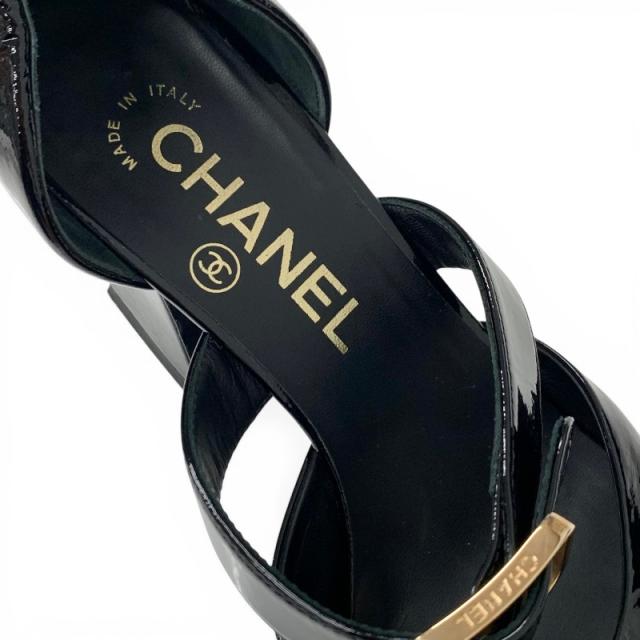 シャネル CHANEL パンプス 靴 シューズ パテント ブラック 黒 ココマーク ロゴ ベルト ストラップ