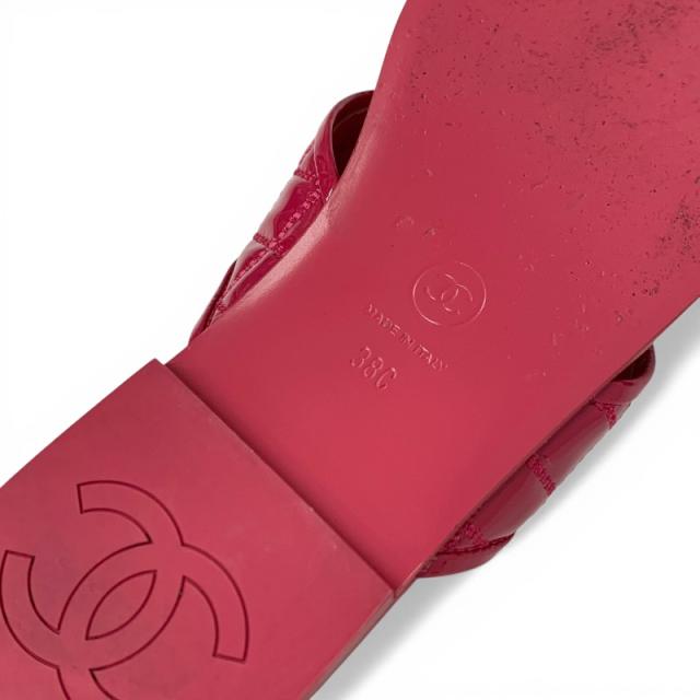シャネル CHANEL サンダル 靴 シューズ パテント ピンク ゴールド ココマーク マトラッセ トングサンダル フラットサンダル_7