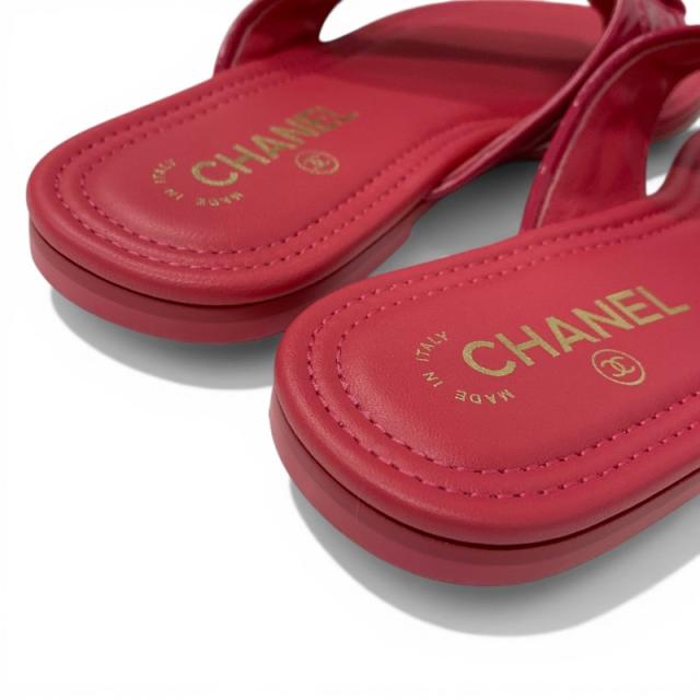 シャネル CHANEL サンダル 靴 シューズ パテント ピンク ゴールド ココマーク マトラッセ トングサンダル フラットサンダル_9