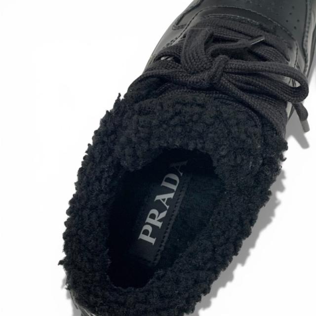 プラダ PRADA スニーカー 靴 シューズ レザー ムートン ブラック 黒 トライアングルロゴ ボア_6