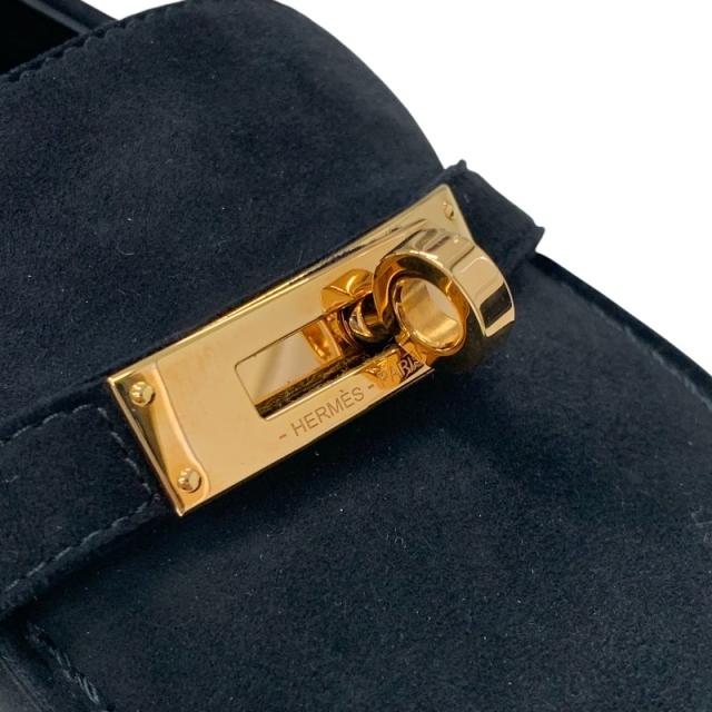 エルメス HERMES デスタン ローファー 革靴 靴 シューズ スエード ブラック 黒 ゴールド ケリー金具 モカシン_8