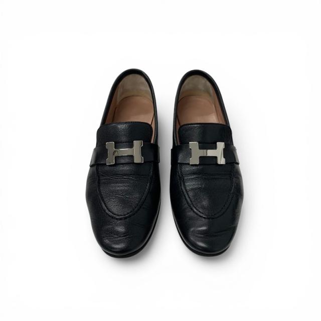 エルメス HERMES パリ ローファー 革靴 靴 シューズ レザー ブラック 黒 シルバー H金具 モカシン_1