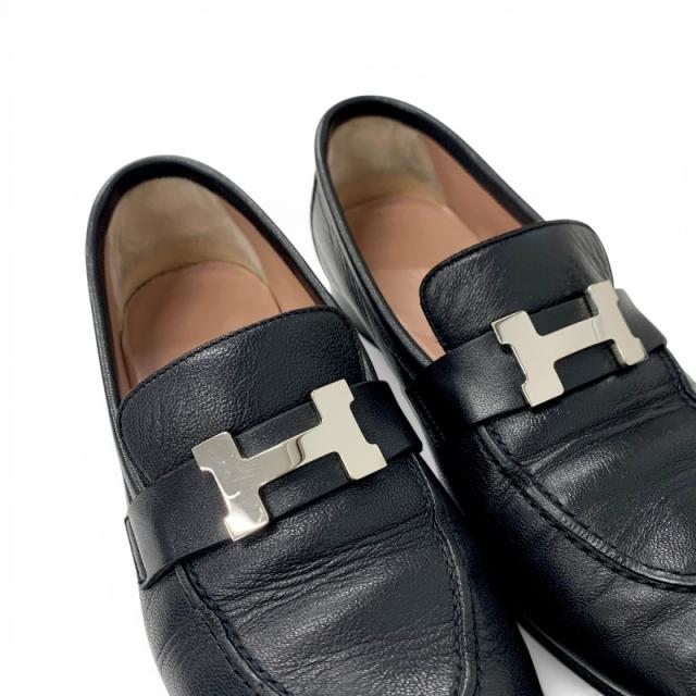 エルメス HERMES パリ ローファー 革靴 靴 シューズ レザー ブラック 黒 シルバー H金具 モカシン_8