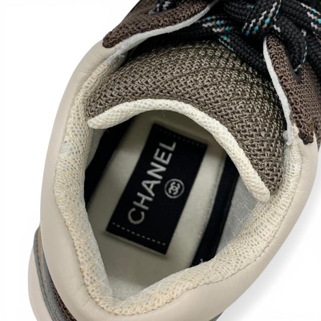 シャネル CHANEL スニーカー 靴 シューズ メッシュ スエード レザー ブラウン グリーン ココマーク_6