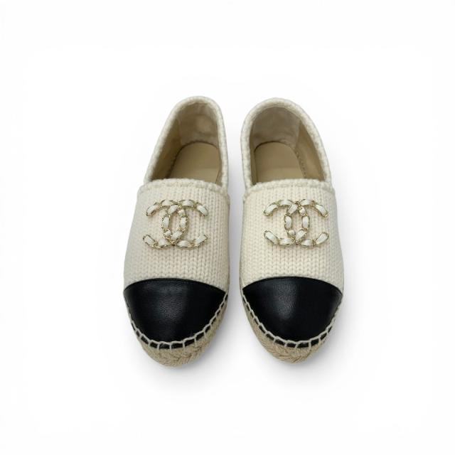 シャネル CHANEL フラットシューズ 靴 シューズ ファブリック レザー 