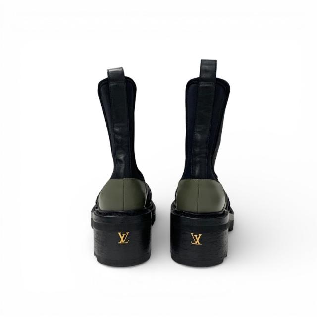 ルイヴィトン LOUIS VUITTON ルビーライン ブーツ ショートブーツ 靴 シューズ レザー ラバー ブラック カーキ サイドゴア LVロゴ_4