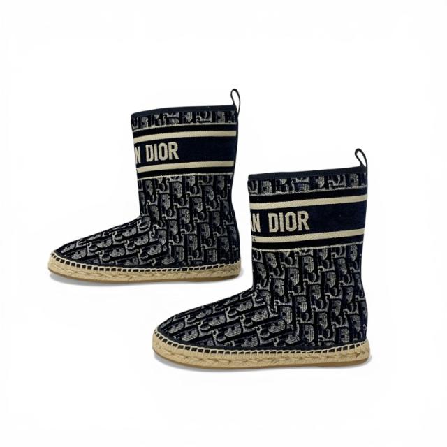 クリスチャンディオール CHRISTIAN DIOR ブーツ ショートブーツ 靴 シューズ ベロア ムートン ネイビー ホワイト オブリーク ロゴ_2