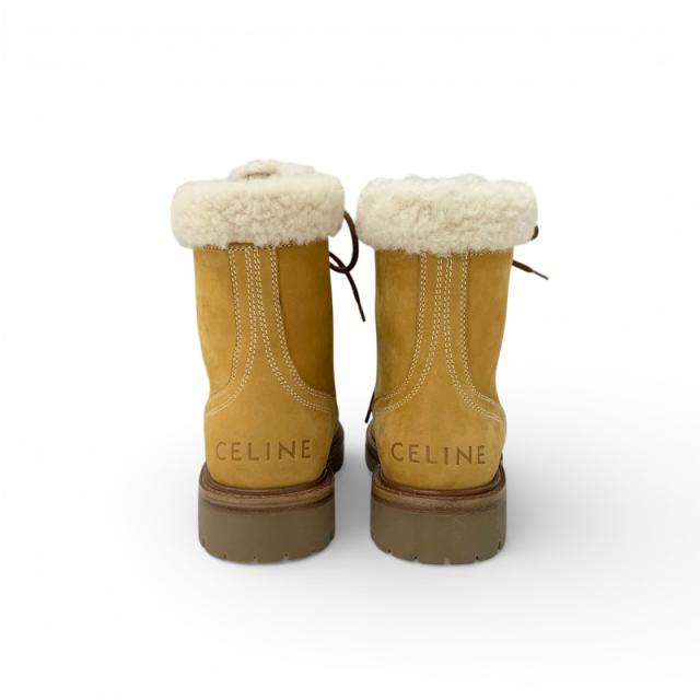 セリーヌ CELINE KURT ブーツ ショートブーツ 靴 シューズ ヌバック ムートン ブラウン ホワイト ロゴ レースアップ_4