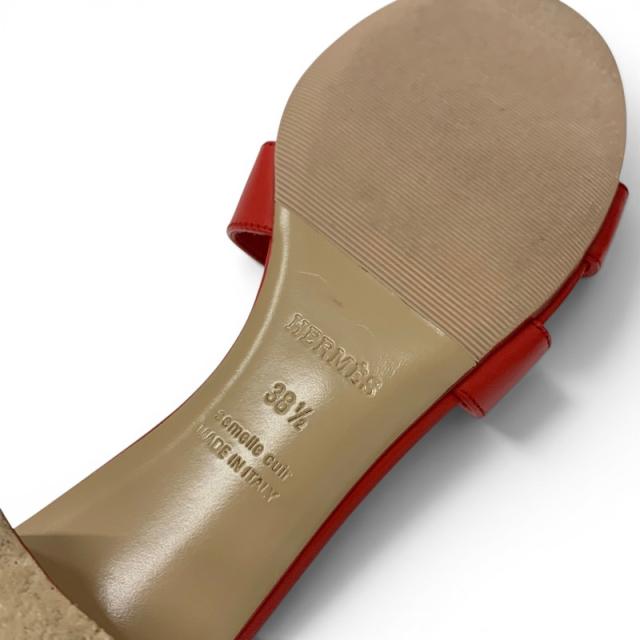エルメス HERMES オアジス サンダル 靴 シューズ レザー レッド ミュール_7