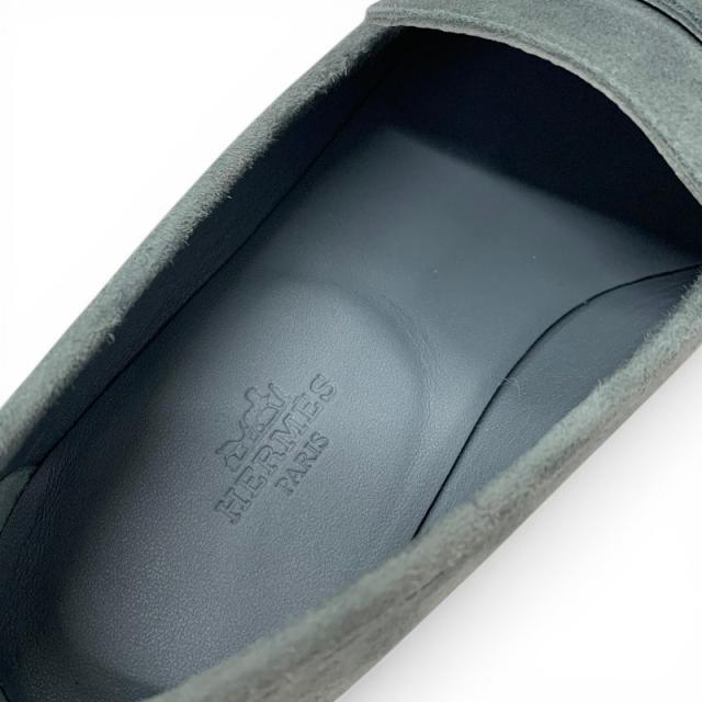 エルメス HERMES パリ ローファー 革靴 靴 シューズ スエード ブルー グレー シルバー H金具 モカシン_6