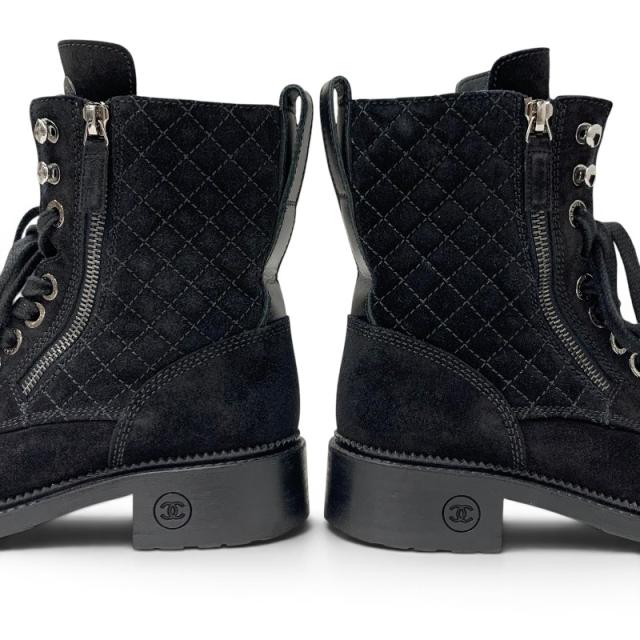 シャネル CHANEL ブーツ 遊撃手ブーツ 靴 シューズ スエードクロス なめし革 黒いこと ココマーク マトラッセ スピード競技脹れ上がる