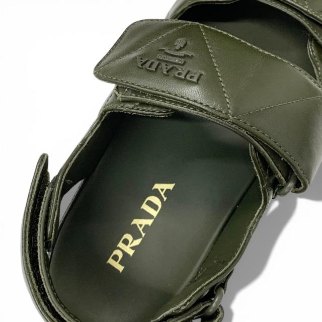 プラダ PRADA サンダル 靴 シューズ レザー カーキ ロゴ パデッドナッパ ベルクロ_6