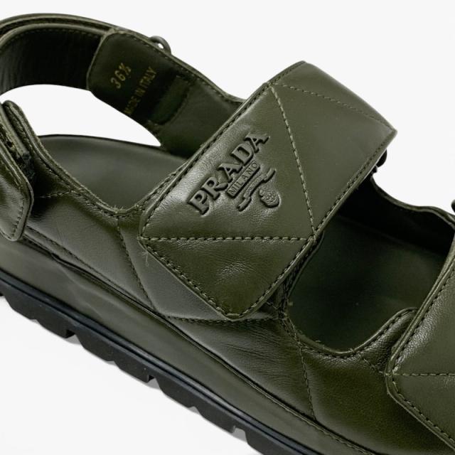 プラダ PRADA サンダル 靴 シューズ レザー カーキ ロゴ パデッドナッパ ベルクロ_8