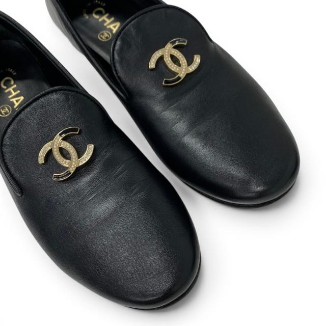 Nonia様　CHANEL ブラック フラットシューズ シャネル CHANEL フラットシューズ 靴 シューズ レザー ブラック 黒