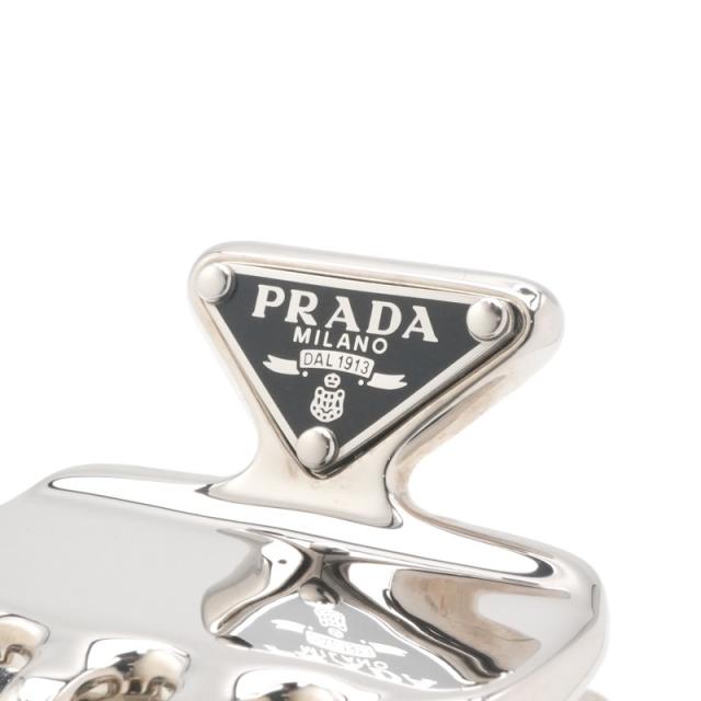 プラダ PRADA ヘアアクセサリー シルバー ブラック トライアングルロゴ メタル ヘアクリップ_4