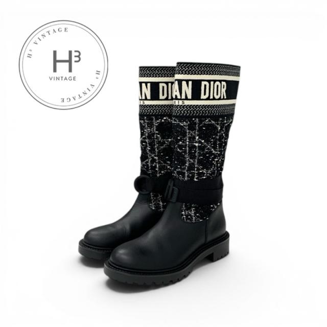 クリスチャンディオール CHRISTIAN DIOR D-MAJOR ブーツ ロングブーツ 靴 シューズ ファブリック カーフスキン ブラック ホワイト 59,895円