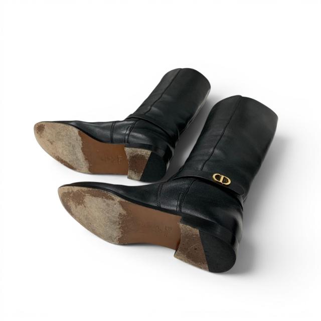 ディオール CHRISTIAN DIOR ブーツ ロングブーツ 靴 シューズ なめし革 黒いこと 黒 ゴールド ロゴタイプ