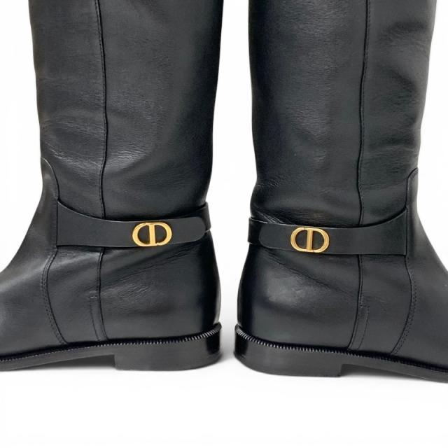 ディオール CHRISTIAN DIOR ブーツ ロングブーツ 靴 シューズ なめし革 黒いこと 黒 ゴールド ロゴタイプ