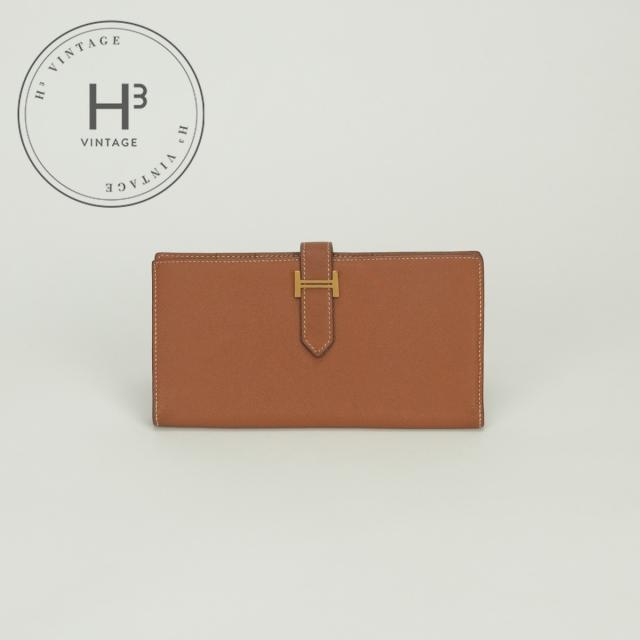 エルメス HERMES ベアンスフレ ベアン スフレ 財布 長財布 ロングウォレット エプソン ゴールド Gold ブラウン Brown 茶 ゴールド金具