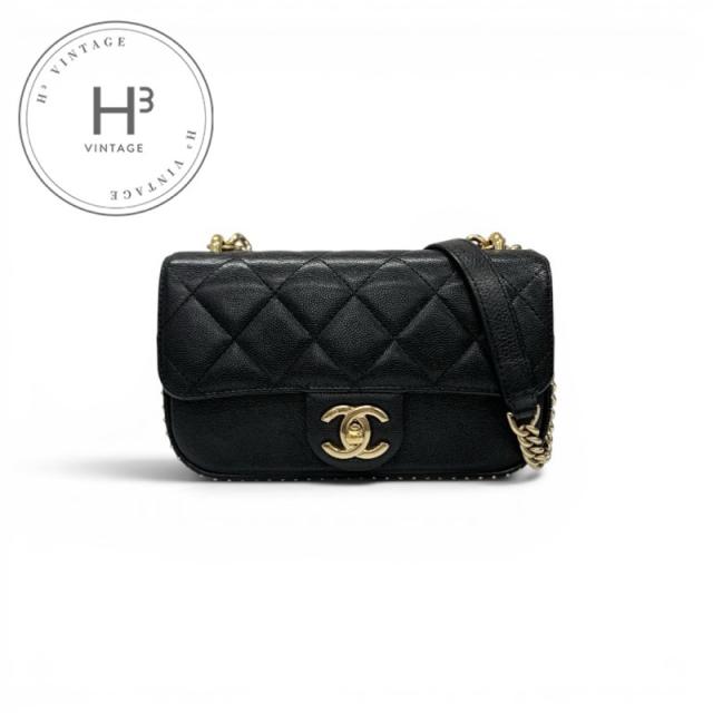 シャネル CHANEL バッグ ショルダーバッグ キャビアスキン ブラック 黒 ゴールド マトラッセ シングルフラップ ココマーク チェーン