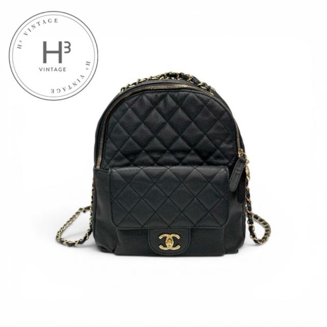 シャネル CHANEL バッグ バックパック リュック キャビアスキン ブラック ゴールド マトラッセ ココマーク ターンロック チェーン