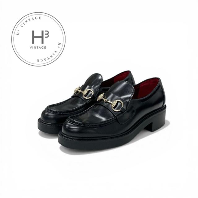 グッチ GUCCI ローファー 革靴 靴 シューズ レザー ブラック ゴールド ホースビット