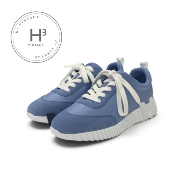 エルメス HERMES バウンシング スニーカー 靴 シューズ レザー スエード ブルー系 ホワイト 未使用