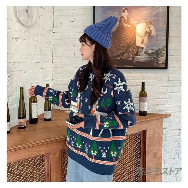 セーター レディース もこもこ クリスマス ヘラジカ匹柄 出かけ