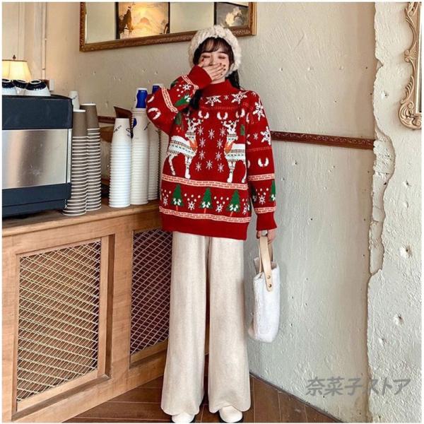 セーター レディース もこもこ クリスマス ヘラジカ匹柄 出かけ 可愛い ニット クリスマスセーター ニットセーター クルーネック サンタ服 セーター レディース もこもこ クリスマス ヘラジカ匹柄 出かけ