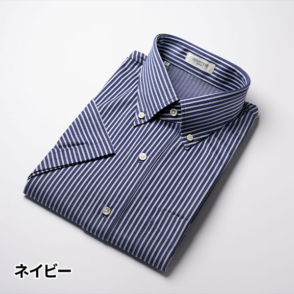 丸和繊維工業 INDUSTYLE TOKYO ストライプ ボタンダウンカラーシャツ レギュラーフィット 半袖 1枚_1