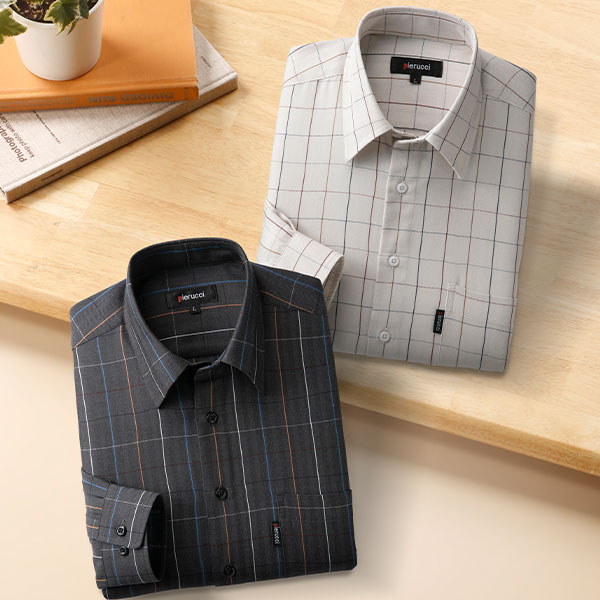 ピエルッチ ウインドーペン柄シャツ2色組 GV-069 1セット（2枚：2色×各1枚）_1