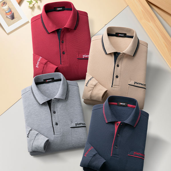ピエルッチ 裏起毛刺繍入り長袖ポロシャツ4色組 AS-0778 1セット（4枚：
