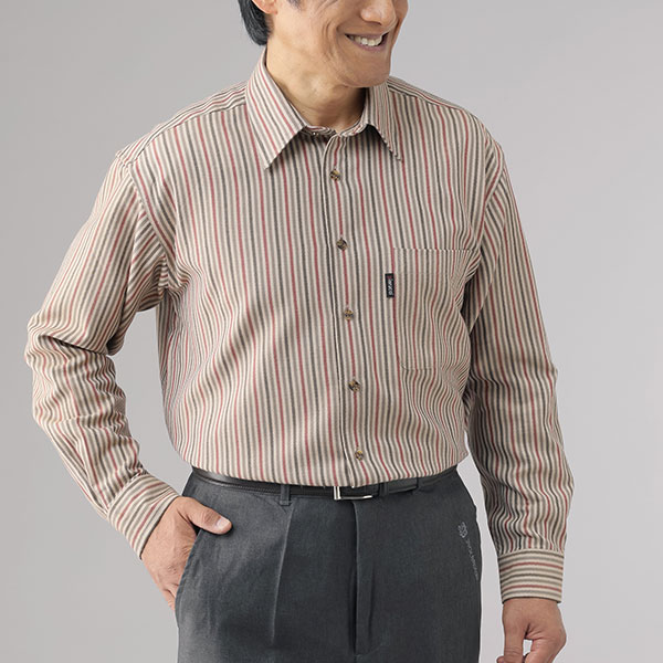 彩香 ピエルッチ ウール入りストライプ柄シャツ 2色組 GV-058 1セット（2枚：2色×各1枚）_7