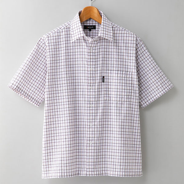 彩香 ピエルッチ 格子柄シアサッカー半袖シャツ 2色組 GV-063 1セット（2枚：2色×各1枚）_4