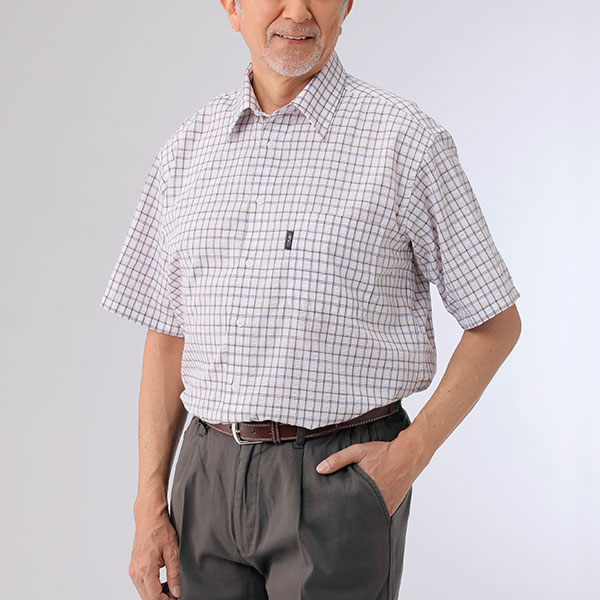 彩香 ピエルッチ 格子柄シアサッカー半袖シャツ 2色組 GV-063 1セット（2枚：2色×各1枚）_8