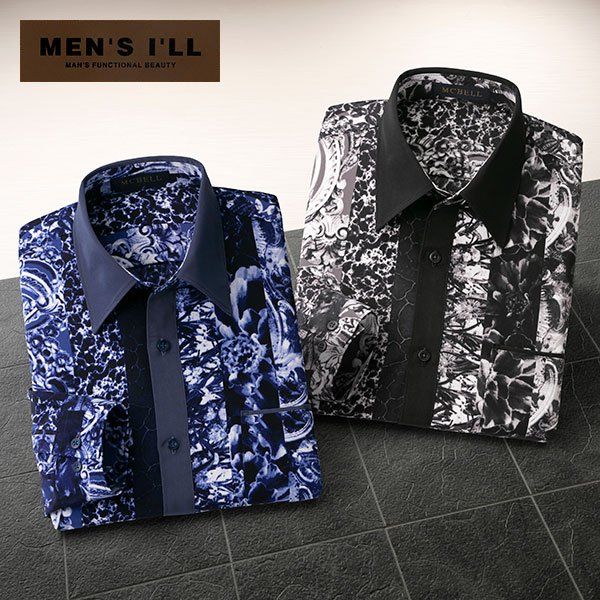 彩香 メンズアイル 京染めプリント切替シャツ 51607 1枚