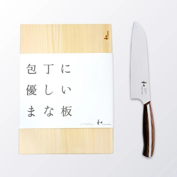 三徳包丁＋檜のまな板(大)セット【和 NAGOMI】三徳包丁 刃渡り180mm)＋切れ味を持続させ、包丁に優しい檜のまな板』高品質 まな板 万能包