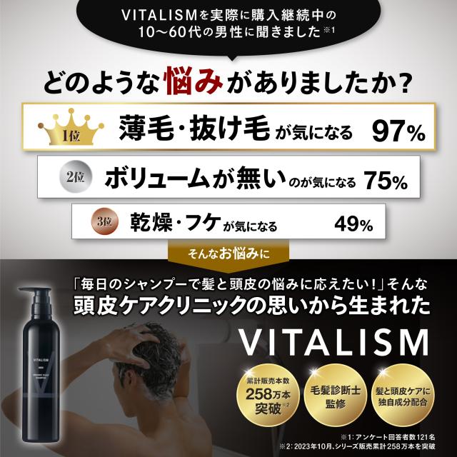 【レビューでポイント10%】VITALISM（バイタリズム） スカルプシャンプー MEN 500ml 3本セット 1本で約2〜3ヶ月分 公式 男性用 メンズ 頭皮 ケア ノンシリコン アミノ酸 オーガニック サロン 毛髪_2