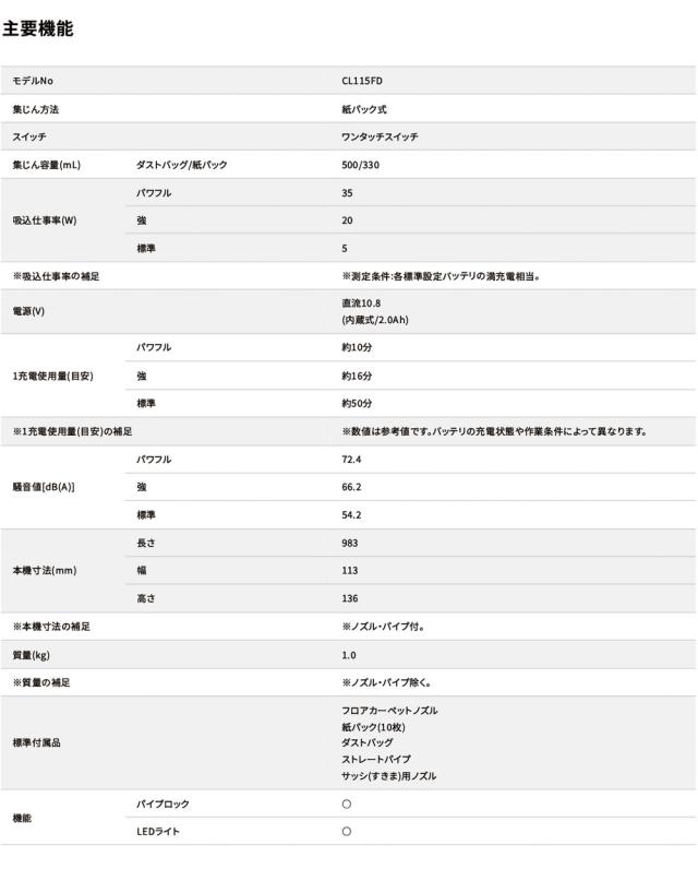 [マキタ 正規店 1年保証] 【抗菌紙パック 計20枚】 掃除機 充電式 クリーナー CL115FDW 10.8V 2.0Ah バッテリー内蔵 紙パック式 クリーナ コードレス CL115 お得 セット_7