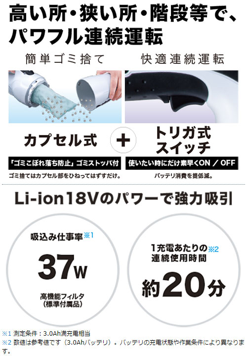 [マキタ 正規店 1年保証] 充電式 クリーナー CL180FDRF/W 18V 3.0Ah 掃除機 スティック型 カプセル式 トリガスイッチ makita コードレス ハンディ 軽量 1.4kg 人気家庭用 業務用 一人暮らし 新生活 車載 車用 アウトドア テント 掃除 人気モデル